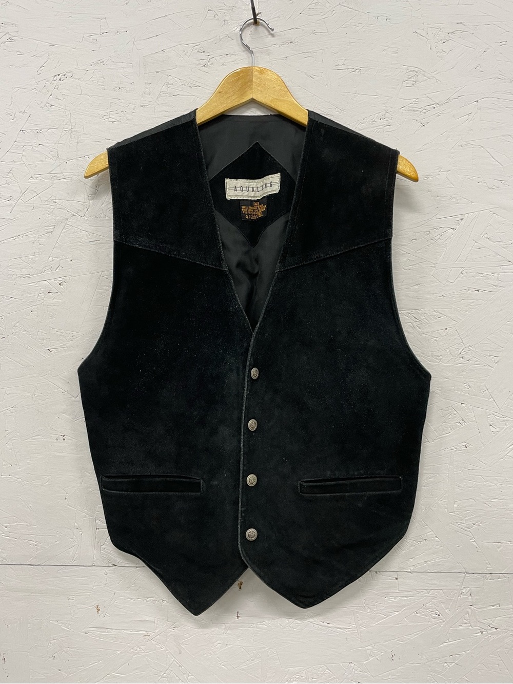 Vintage 70s Western Black Suede Leather Button Down Vest, M